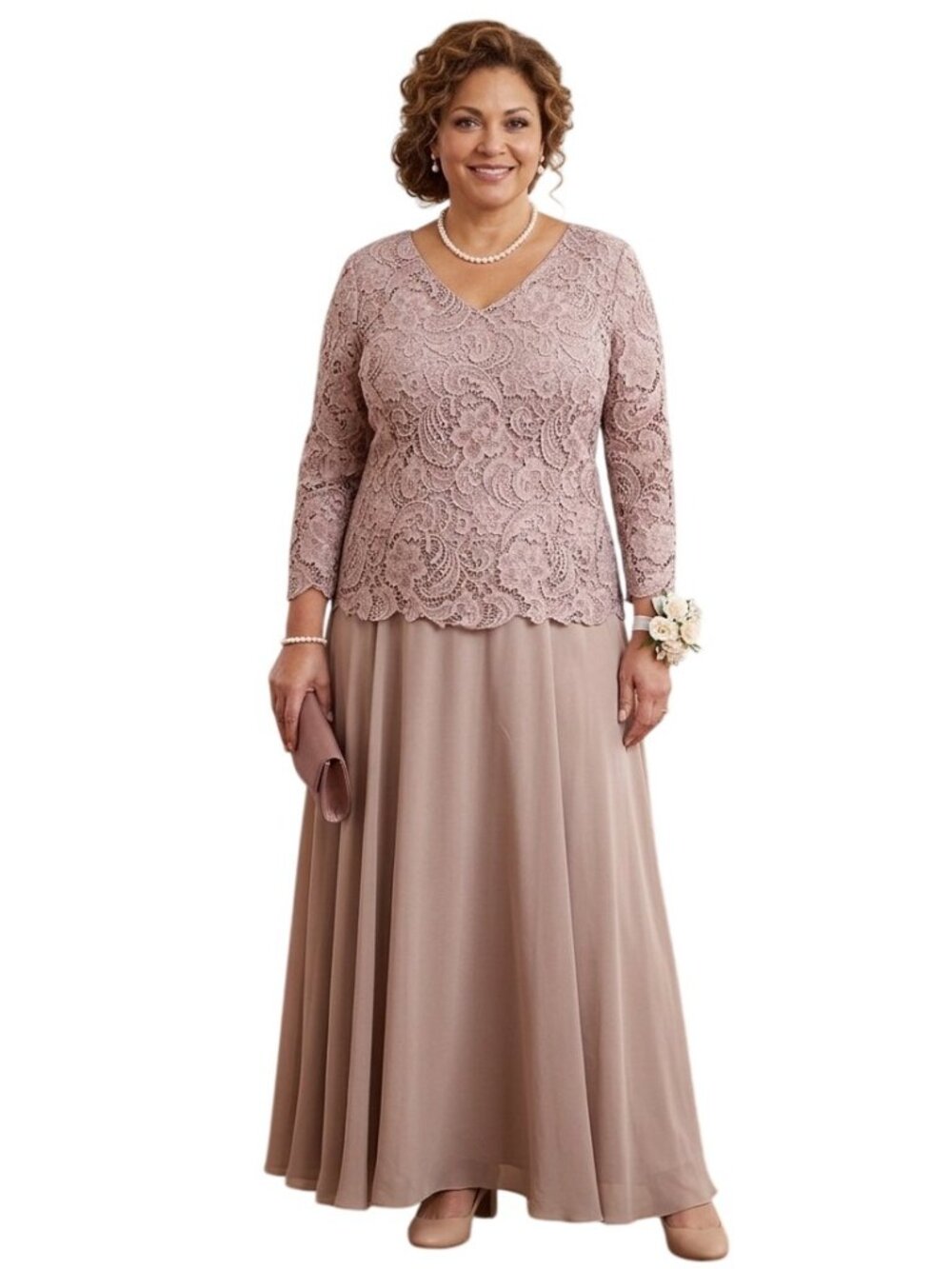 Magic Formals Lace Overlay Chiffon MOB MOG Gown 5X Blush Pink Gala Ball Wedding